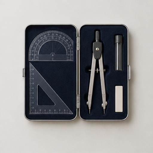 Geometry instruments in an open case
